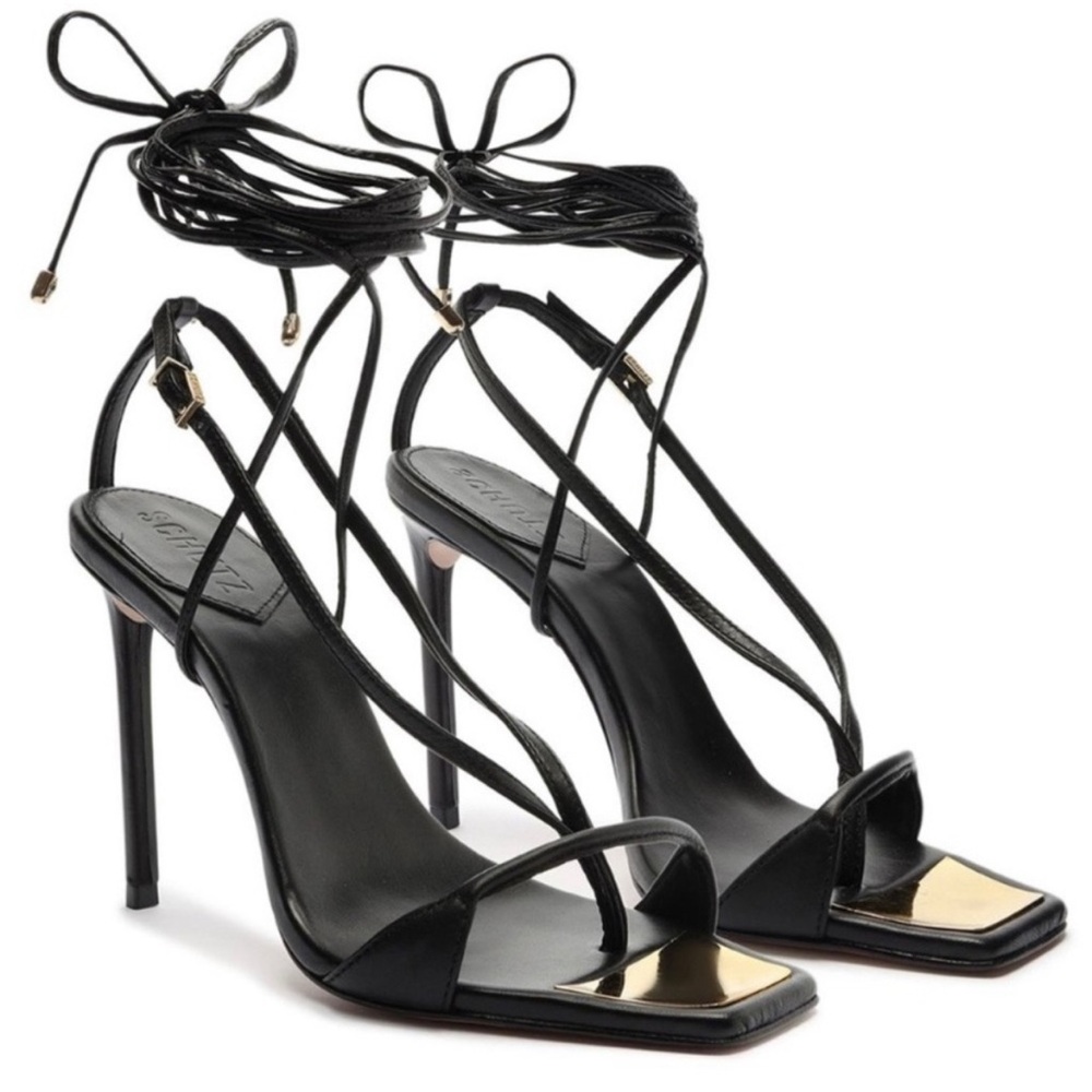 SCHUTZ Elegant Black Heels with Gold Detail Size 8